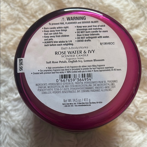 Bath & Body Works Rose Water & Ivy Candle - Picture 3 of 6